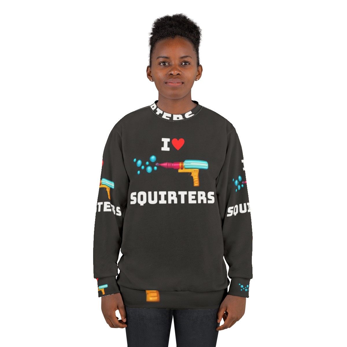 Cute "I Love Squirters" graphic on a cozy sweatshirt - women