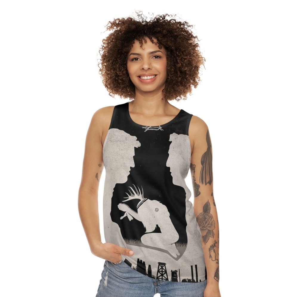 True Detective Unisex Tank Top with Minimalist Spiral Design - women