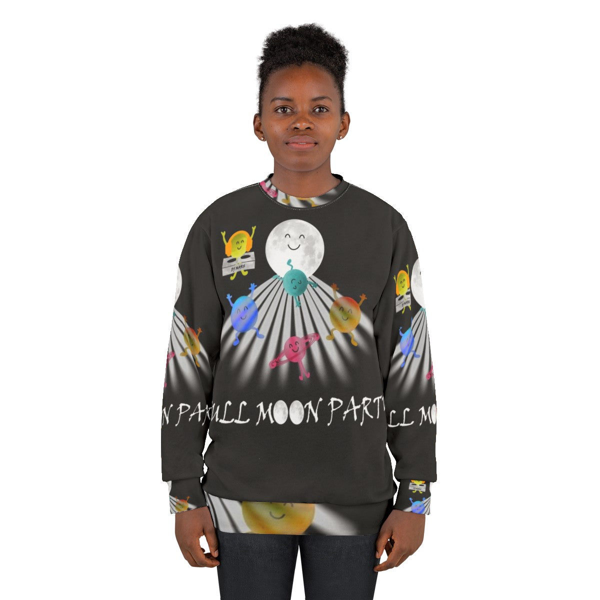 Colorful sweatshirt with full moon party design - women