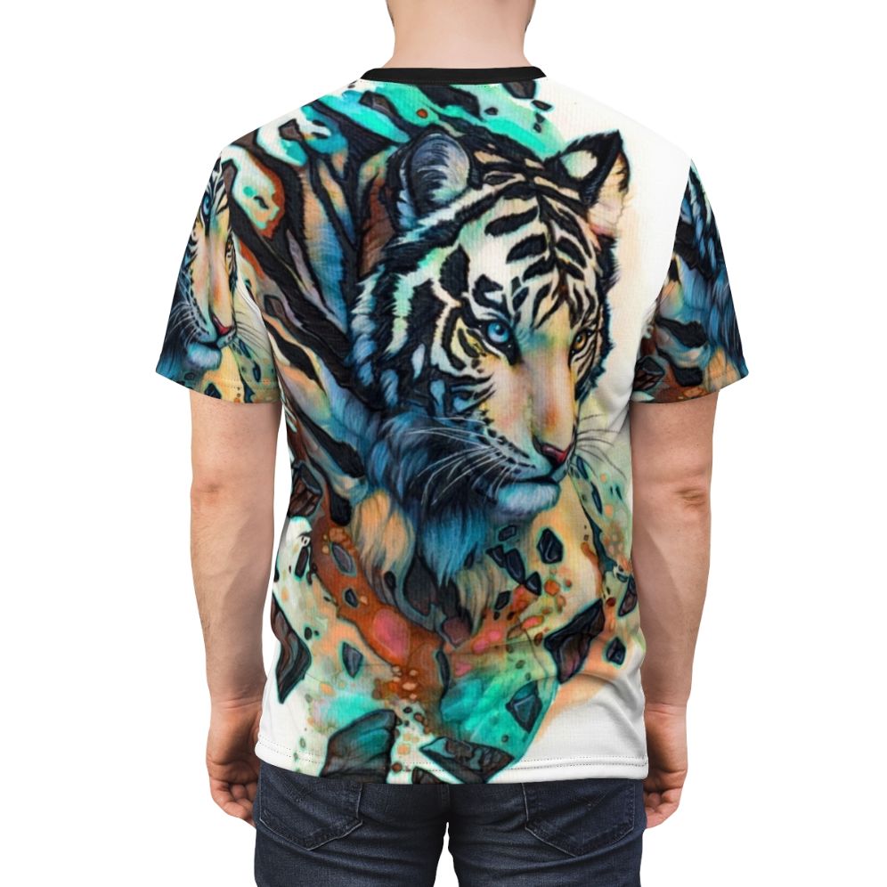 A high-quality t-shirt featuring a stunning white tiger design. - men back