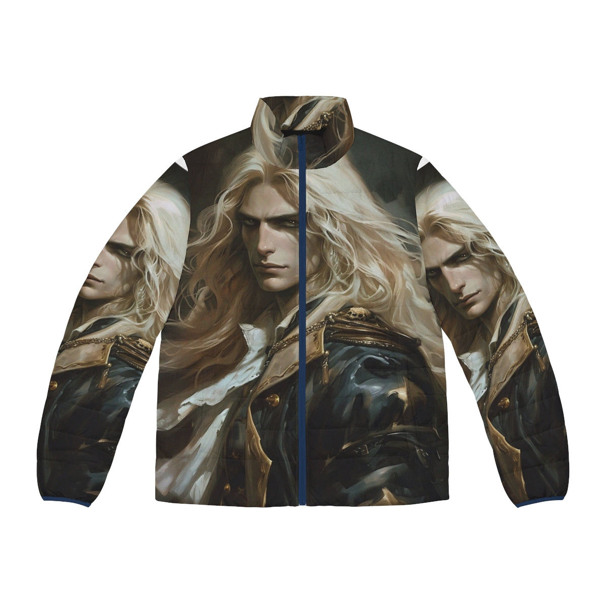 Alucard Castlevania Themed Puffer Jacket with Iconic Vampire and Gaming Imagery