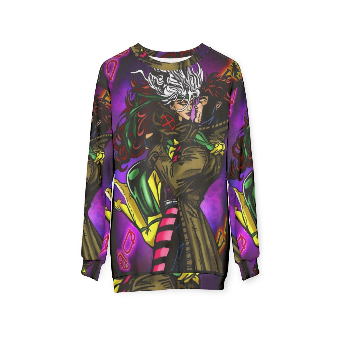 Gambit and Rogue X-Men Power Couple Vibrant Neon Sweatshirt - hanging