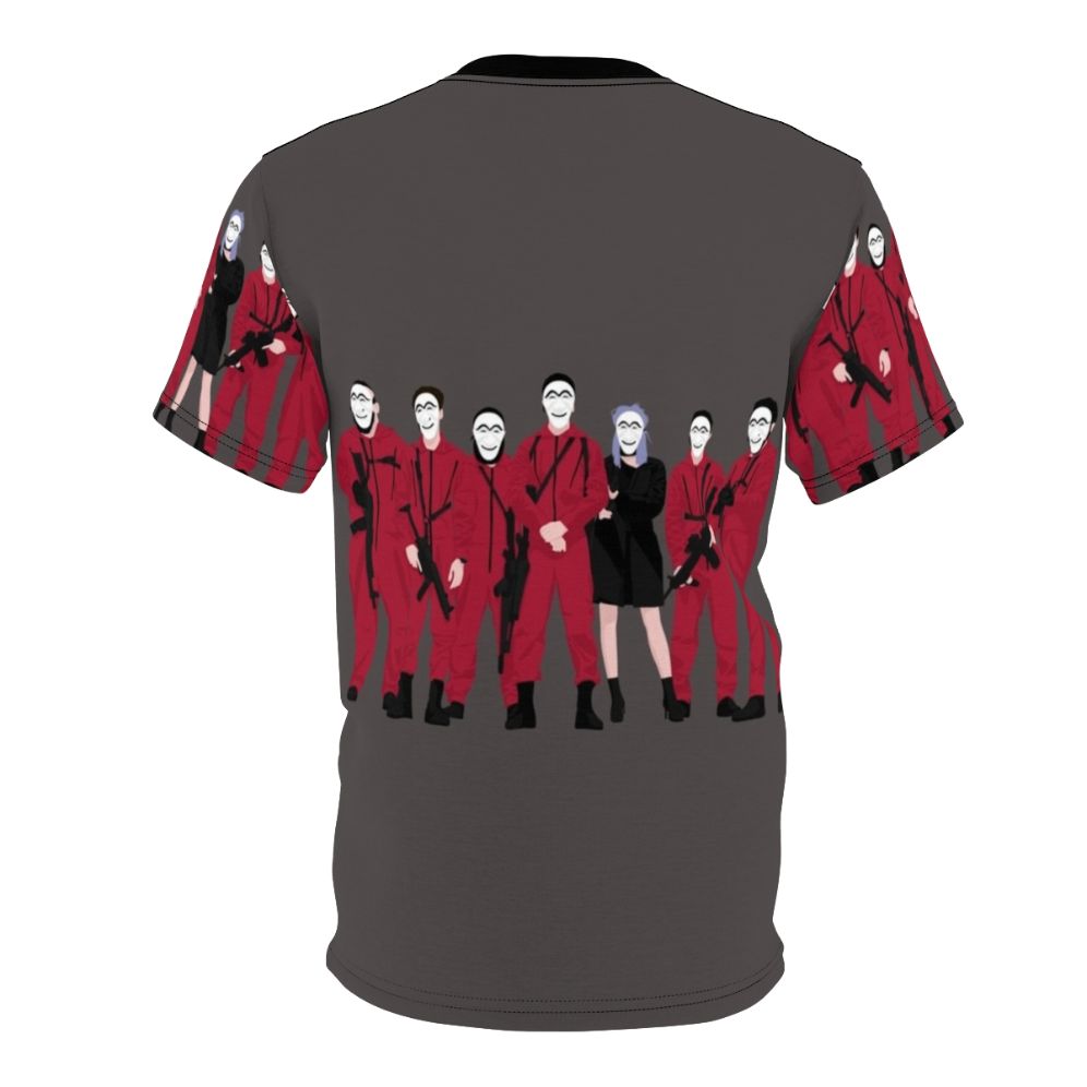 All-Over-Print T-shirt Featuring Iconic Money Heist Characters and Designs - Back