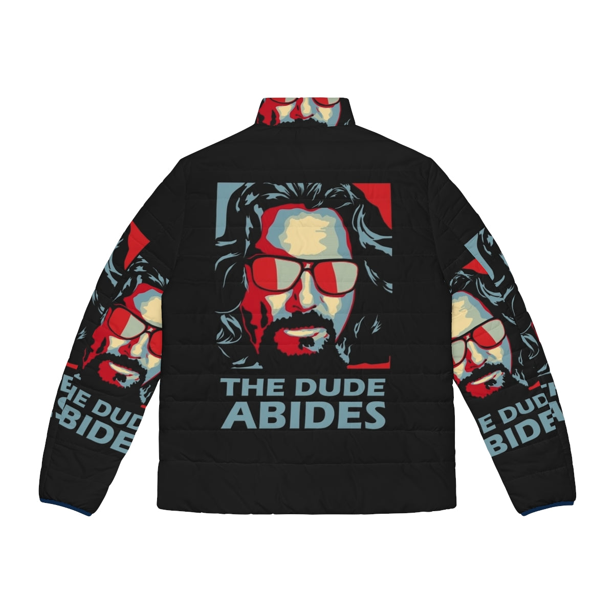 The Dude Abides Man Puffer Jacket featuring a retro '90s stoner-inspired design - Back