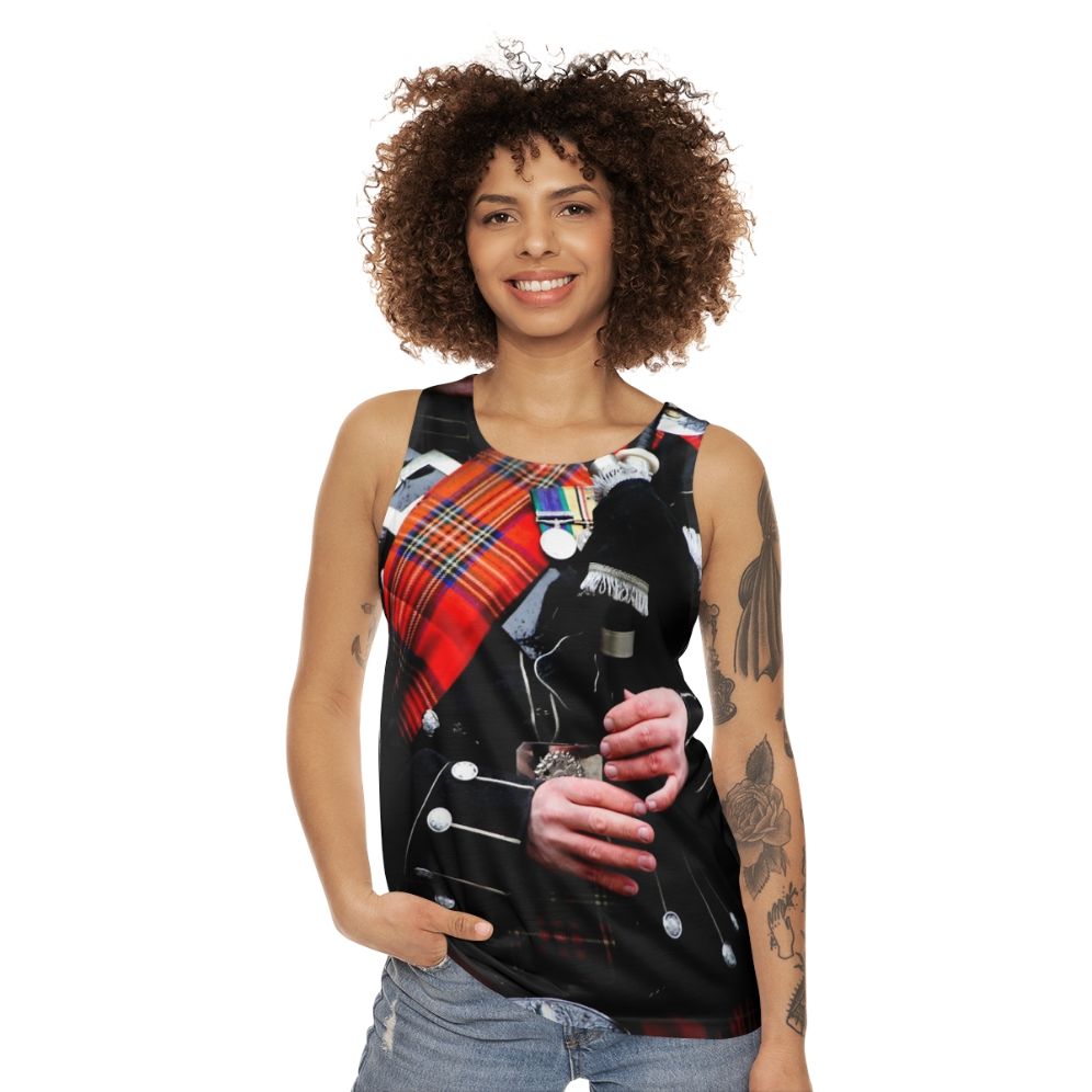 Unisex tank top with a bagpipe design - women