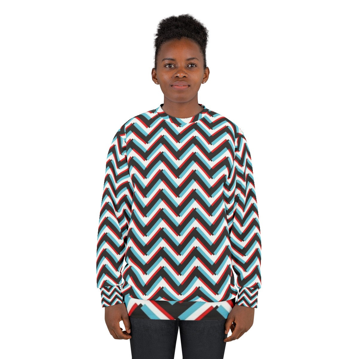 Stereoscopic chevron zig zag graphic print sweatshirt - women