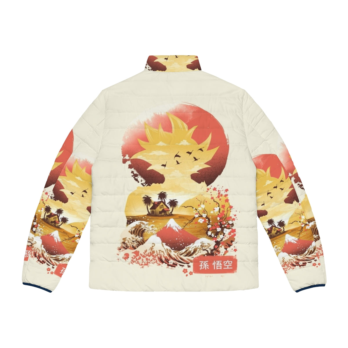 Ukiyo-E Super Saiyan Anime Puffer Jacket featuring Japanese art and Dragonball inspired design - Back