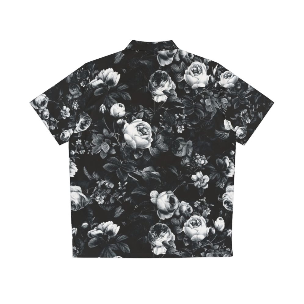 Black and white floral pattern Hawaiian-style shirt - Back