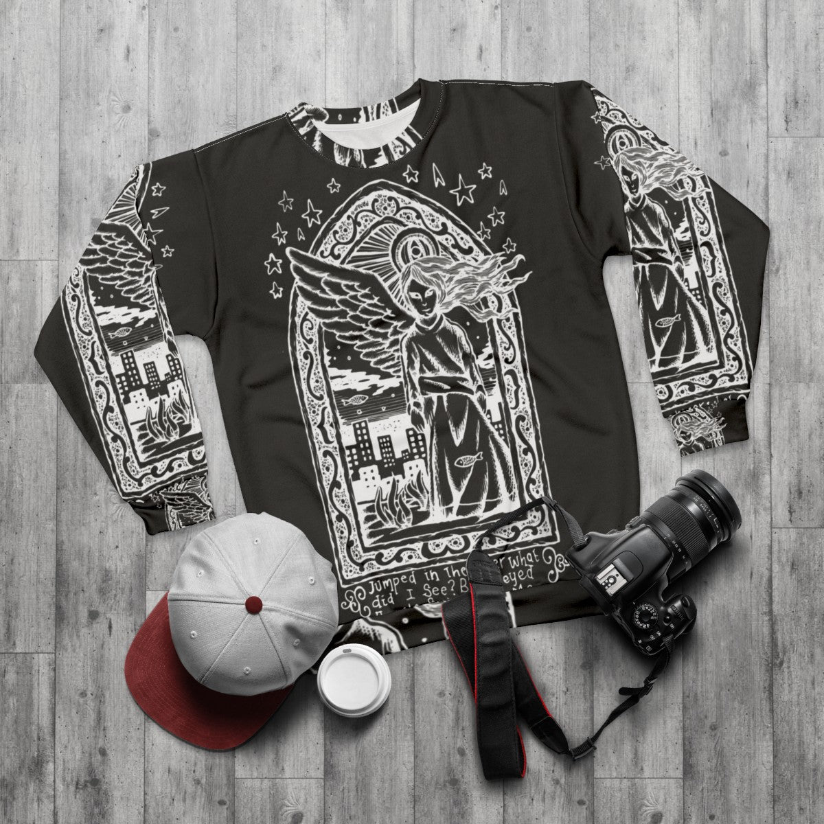 Inverted black eyed angels graphic sweatshirt - flat lay