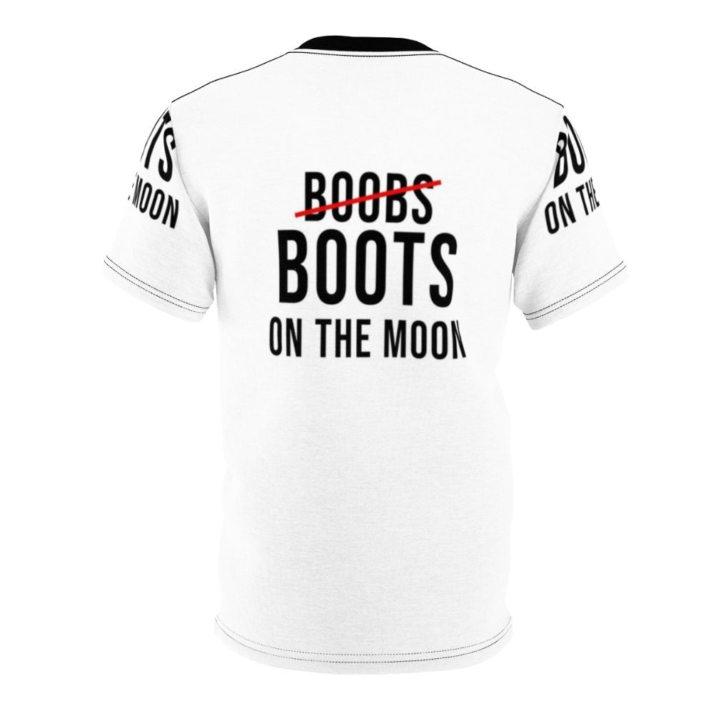 Graphic t-shirt design featuring an out-of-this-world image of boobs and boots on the moon - Back