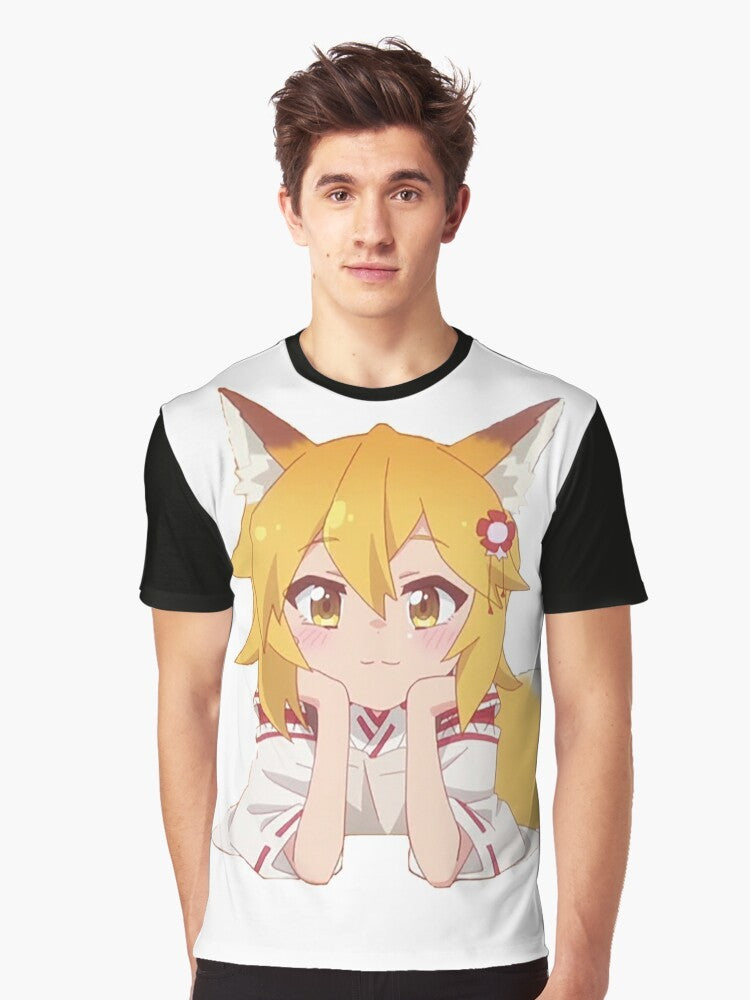 Senko-San, the charming fox character from the anime "Sewayaki Kitsune no Senko-san", featured on a graphic t-shirt. - Men