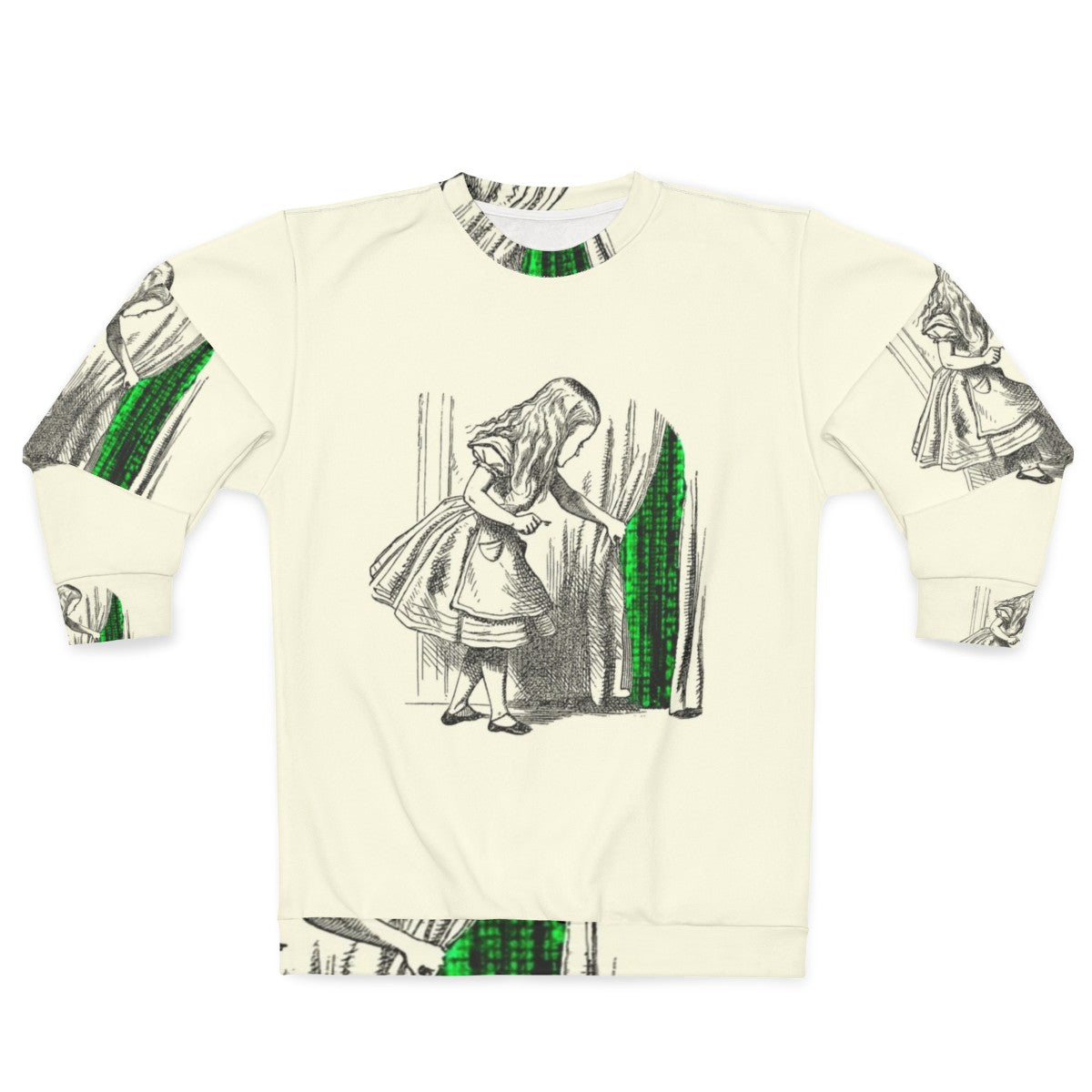 Follow the White Rabbit themed sweatshirt design with Alice in Wonderland and Matrix crossover elements