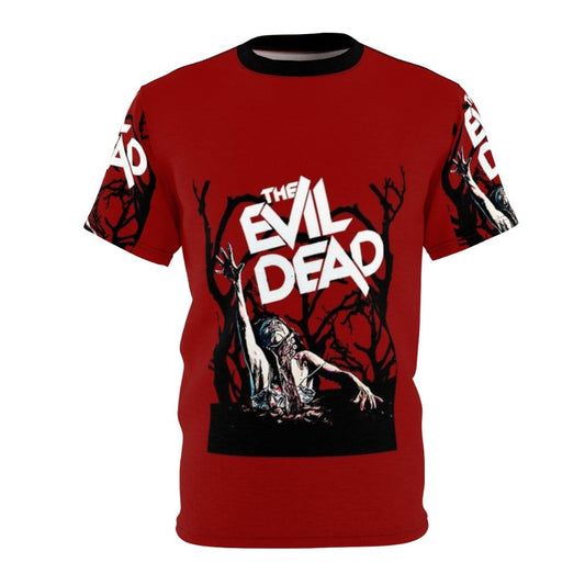 Retro-style t-shirt design with Evil Dead-inspired graphics