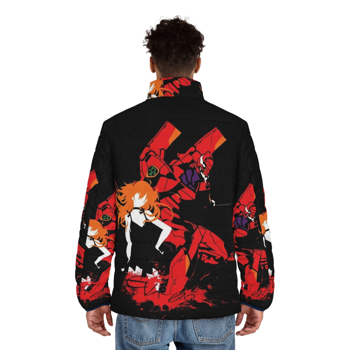 Evangelion Unit 02 Puffer Jacket featuring the iconic mech design from the anime series - men back