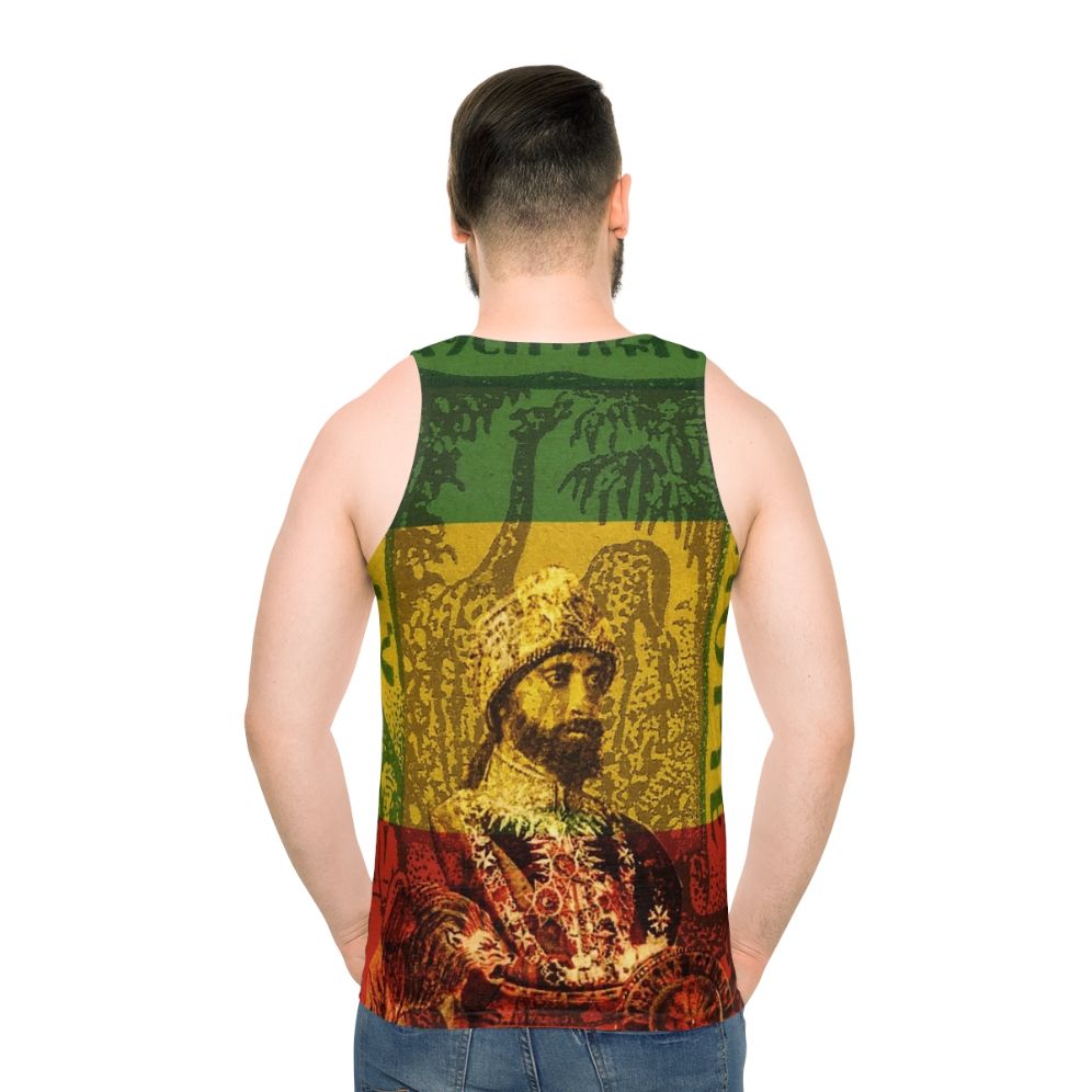 Rasta Haile Selassie Emperor Of Ethiopia Unisex Tank Top - men back