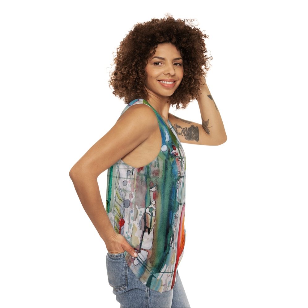 Watercolor and ink bird tank top - women side