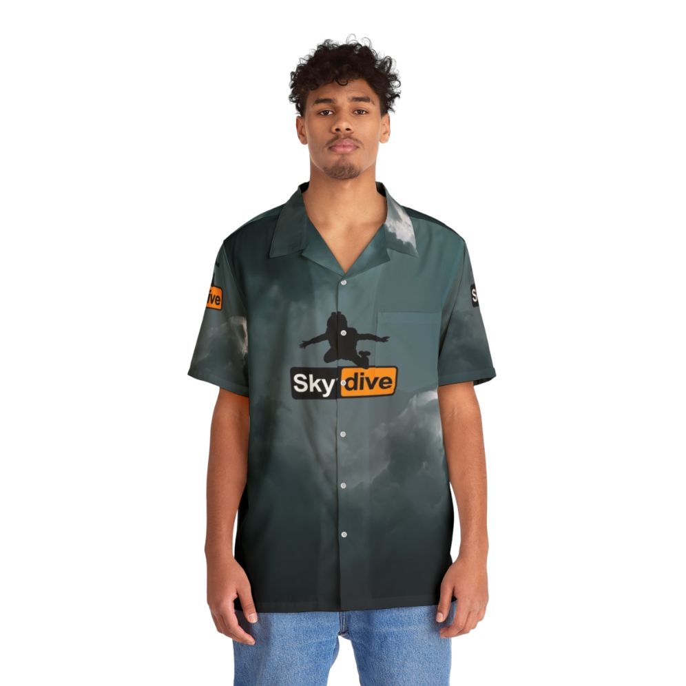 Skydive Hawaiian Shirt with Cloud Graphics - People Front