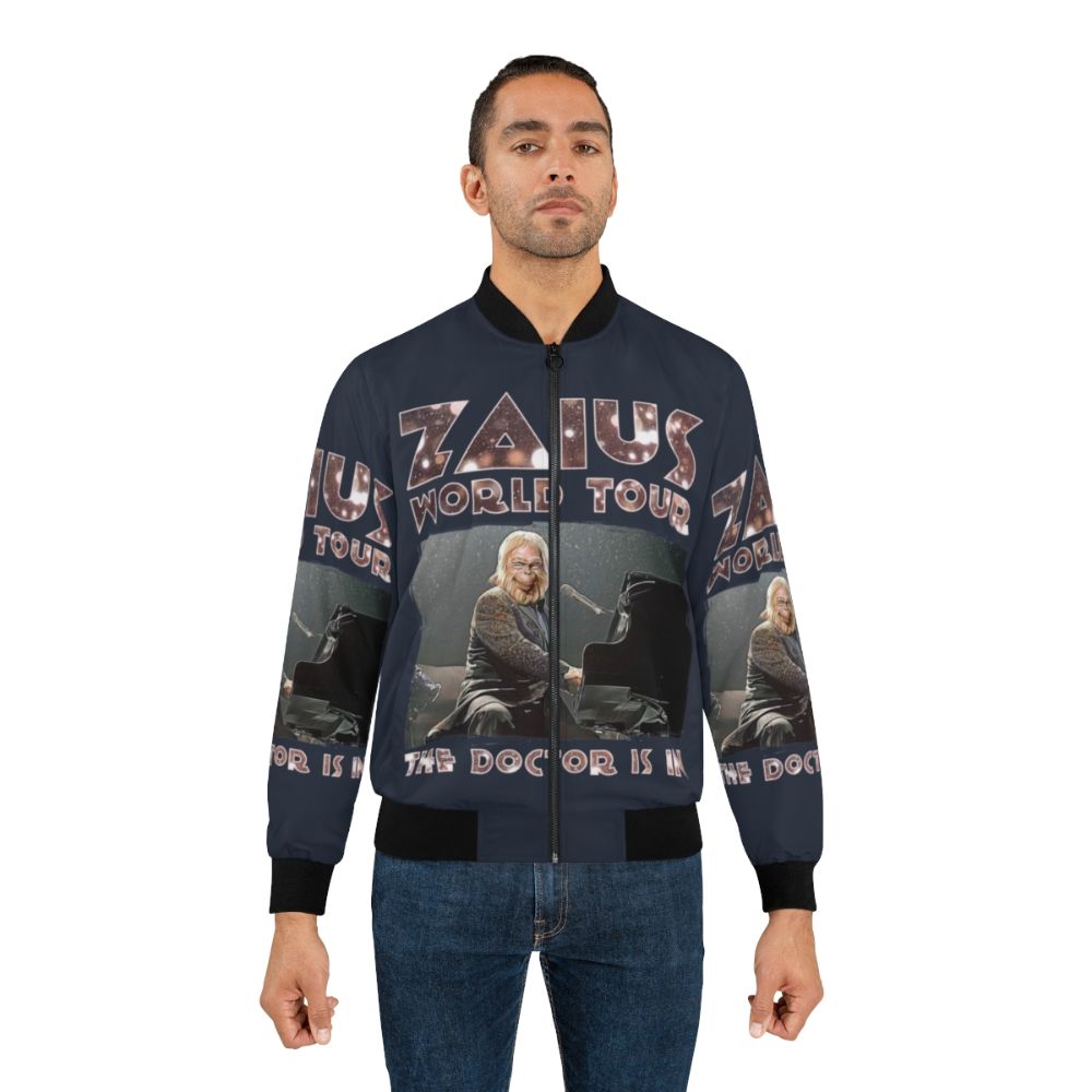 Dr. Zaius from Planet of the Apes wearing a bomber jacket with a music and piano design - Lifestyle