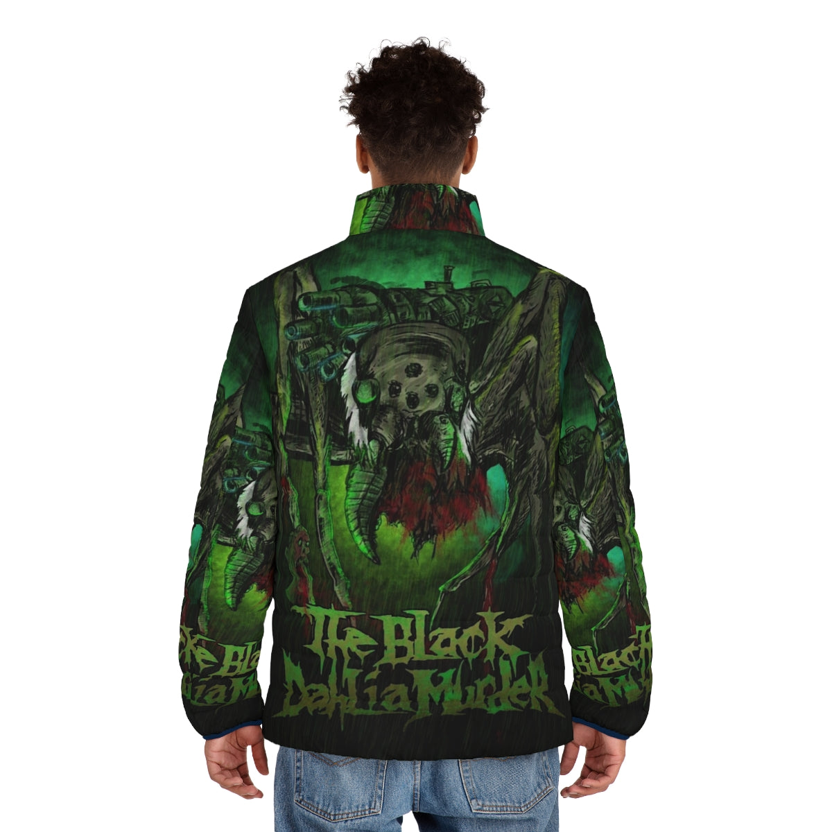 The Black Dahlia Murder metalcore puffer jacket with distressed apocalyptic-inspired design - men back