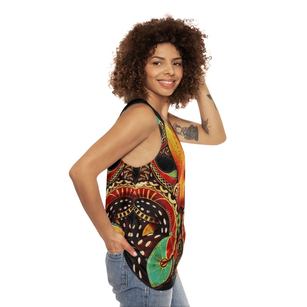 Unisex octopus tank top with nautical and tribal design - women side