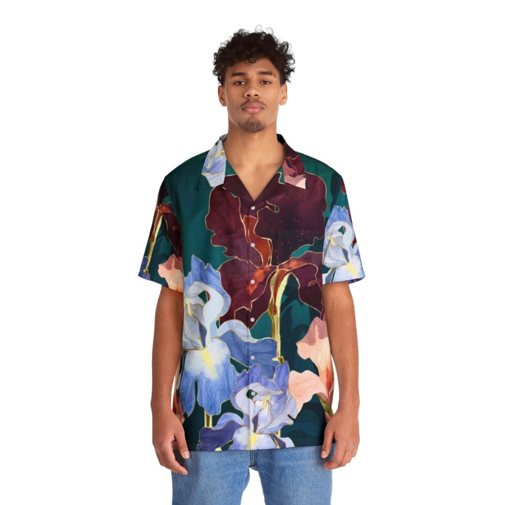 Iris abstract pattern hawaiian floral shirt - People Front