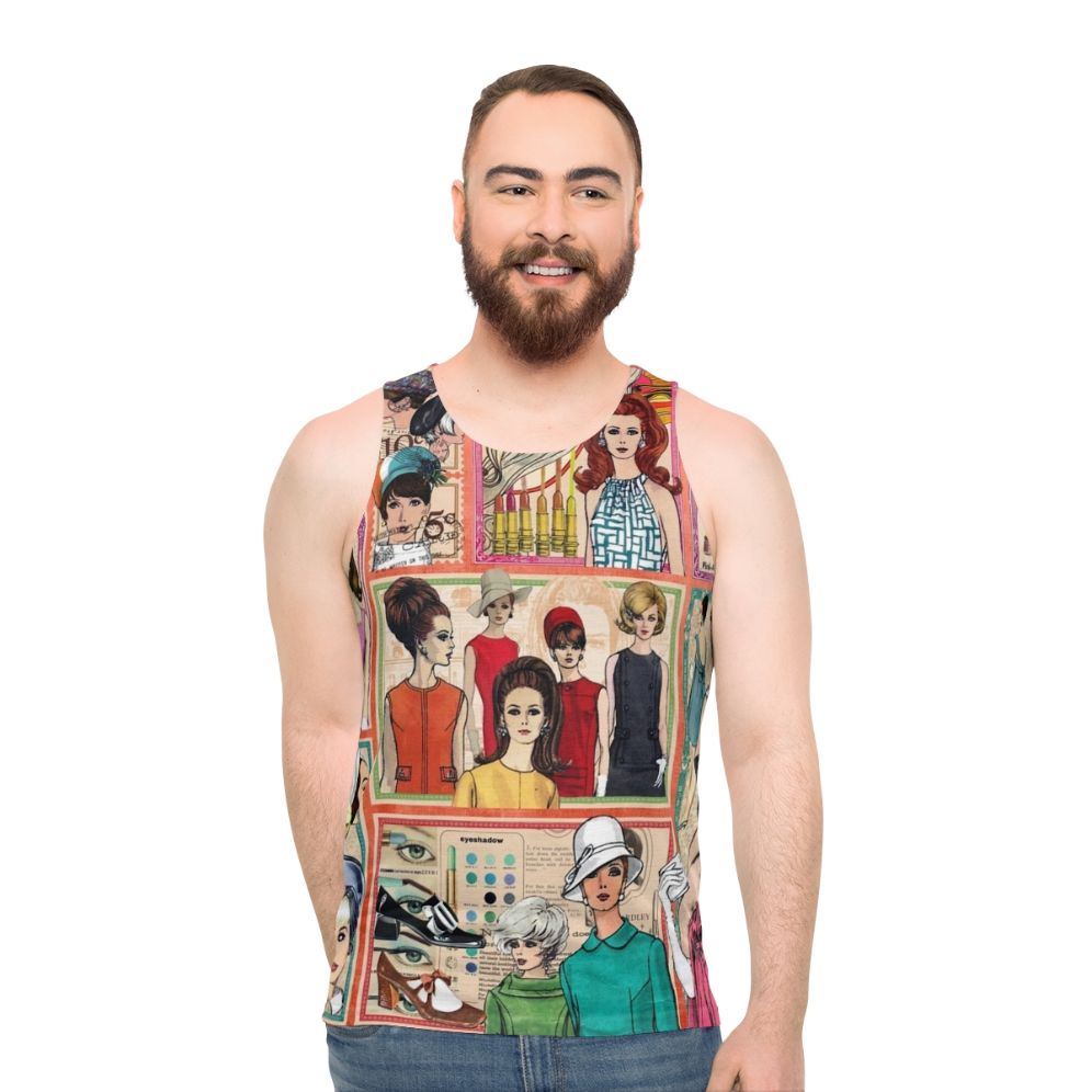 Retro 1960s fashion unisex tank top with collage design - men