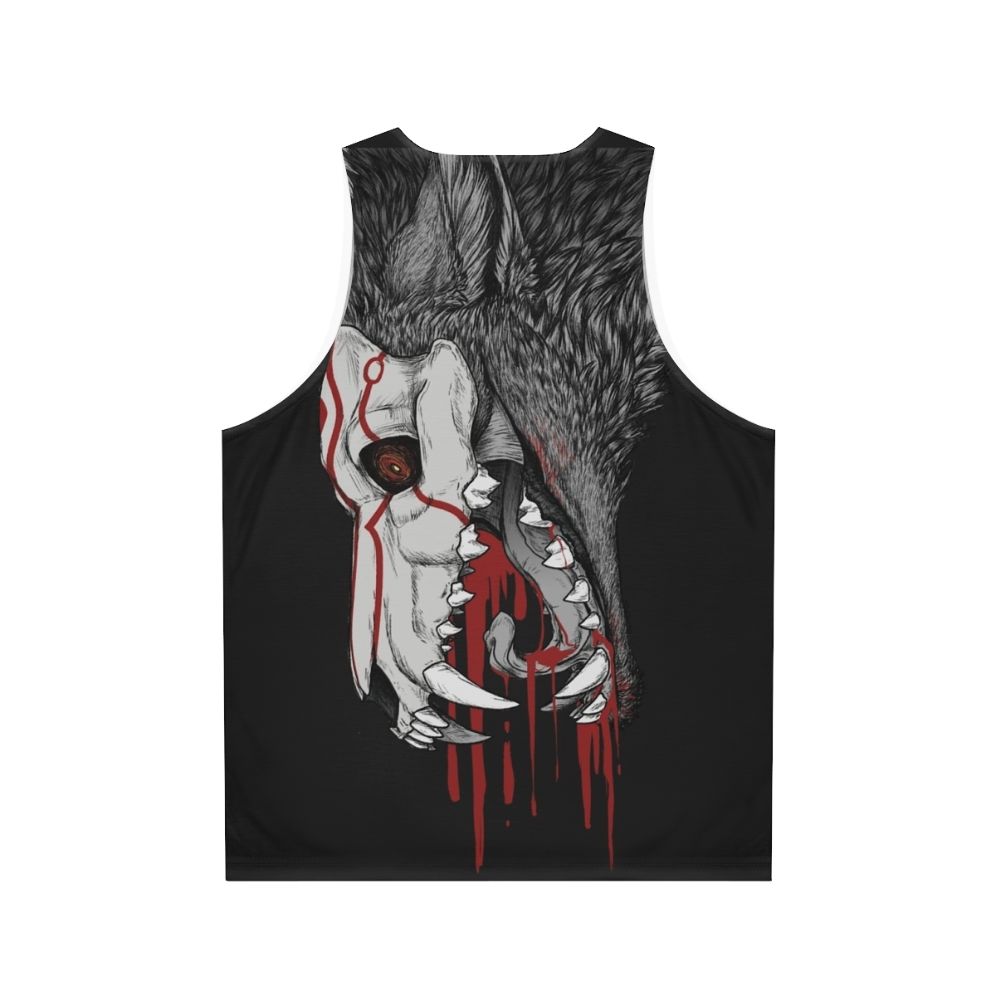 Black unisex tank top with horror graphic design - Back