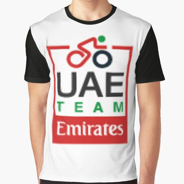 UAE Team Emirates Cycling Graphic T-Shirt featuring Tadej Pogacar and the team's logo