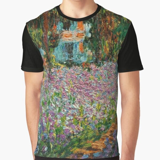 Graphic t-shirt featuring the iconic irises from Claude Monet's garden at Giverny, a famous impressionist painting