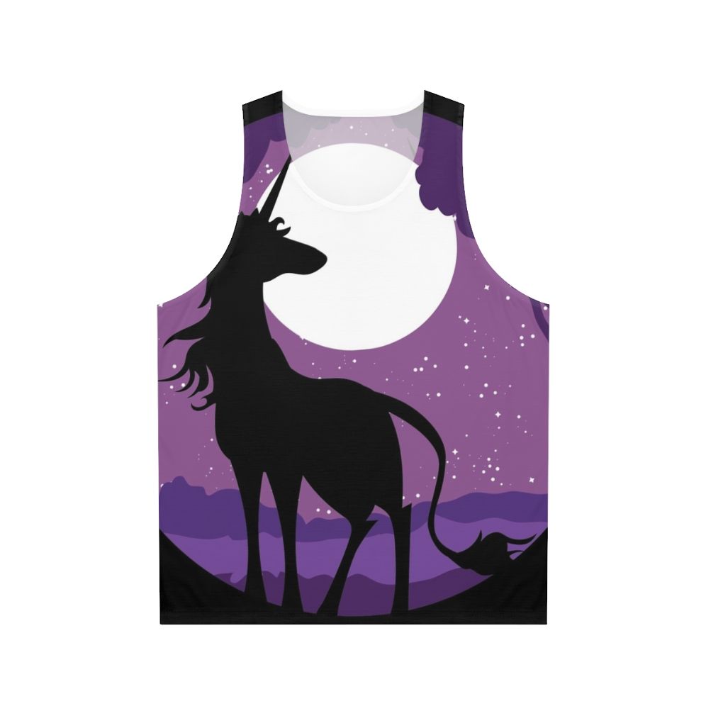 Unisex tank top with a unicorn in a moonlit forest design