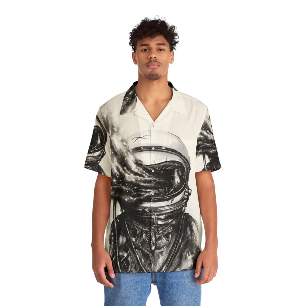 Cosmic Hawaiian Shirt featuring abstract galaxy and astronaut design - People Front