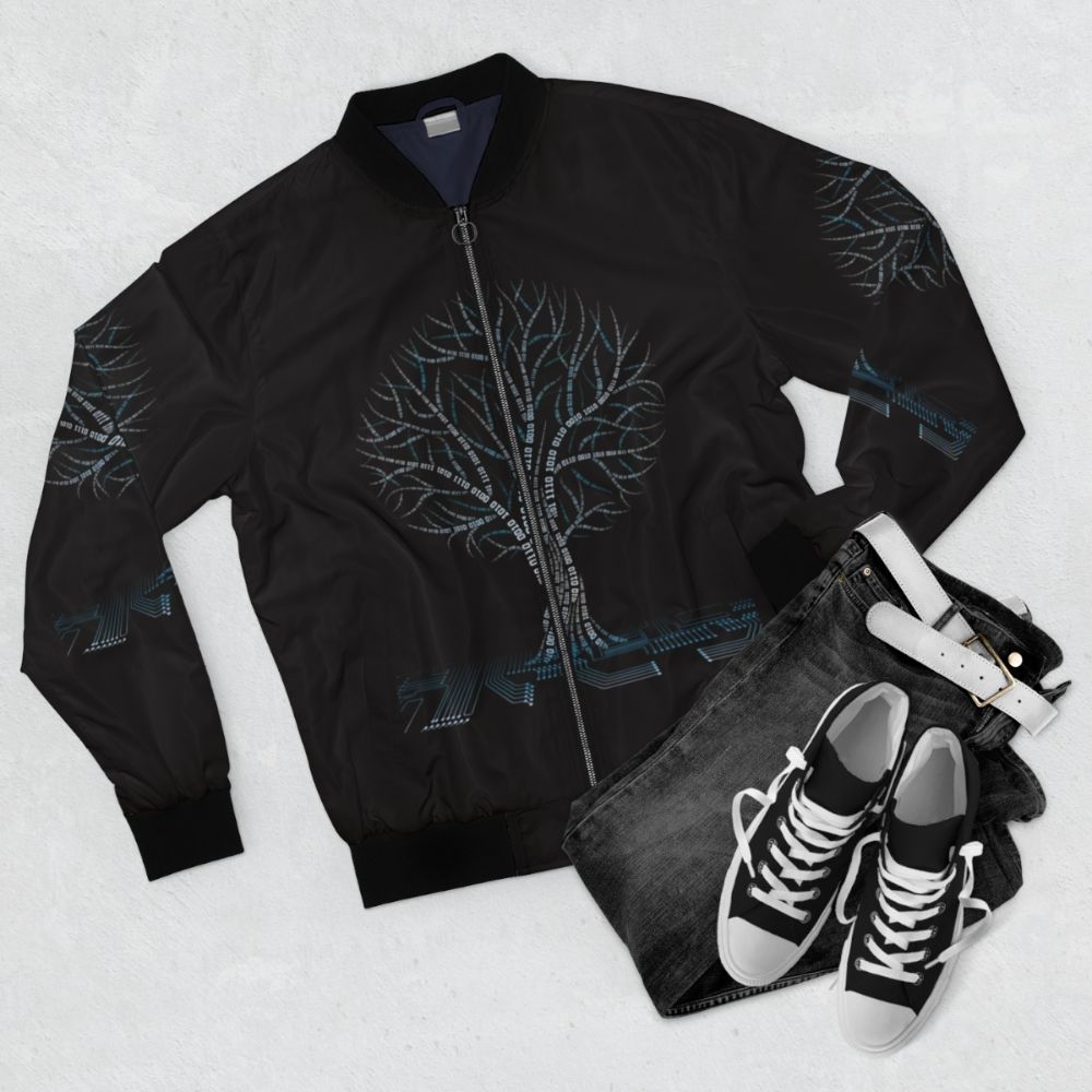 Binary Tree Coding Computer Science Bomber Jacket - Flat lay