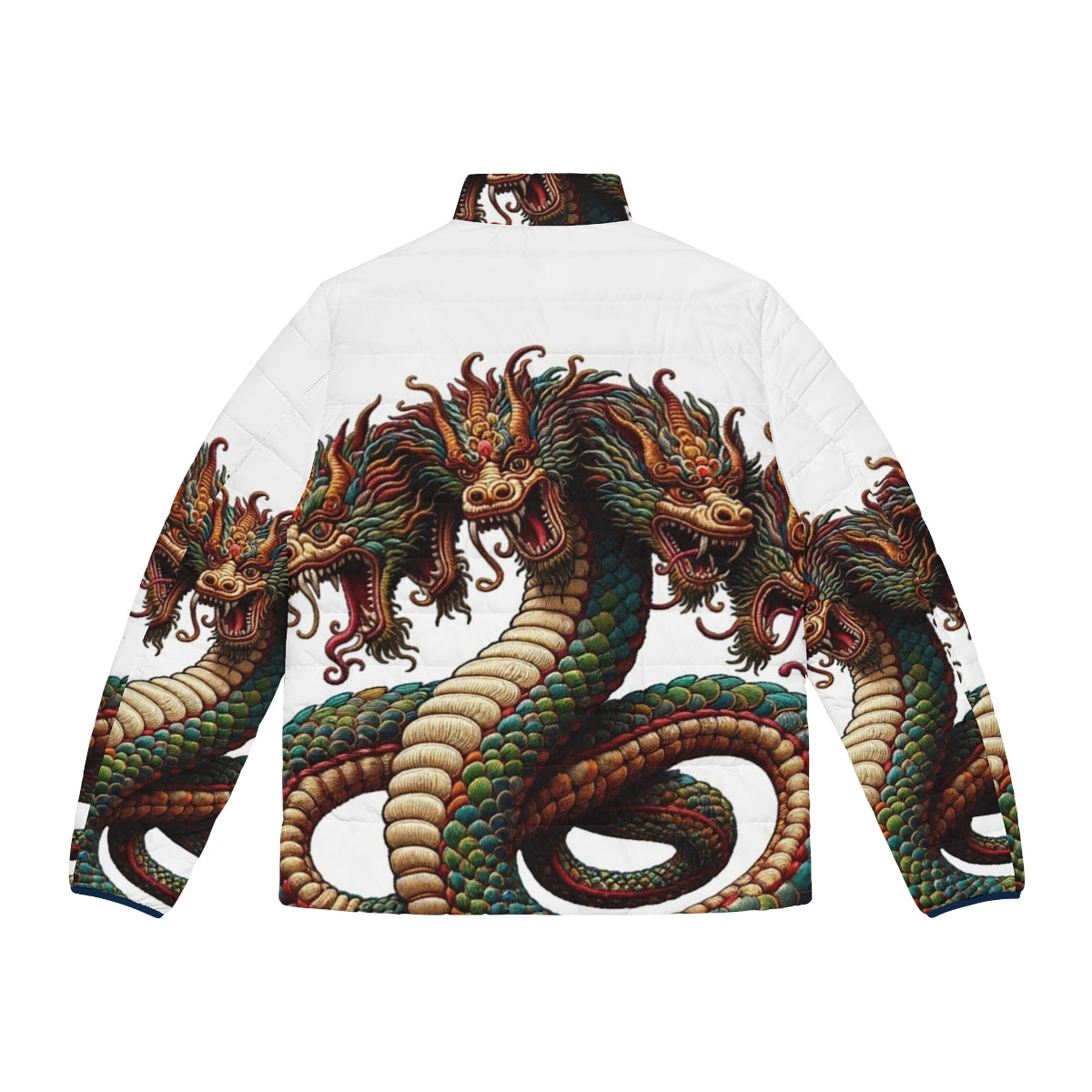 Embroidered hydra puffer jacket with legendary creature design - Back