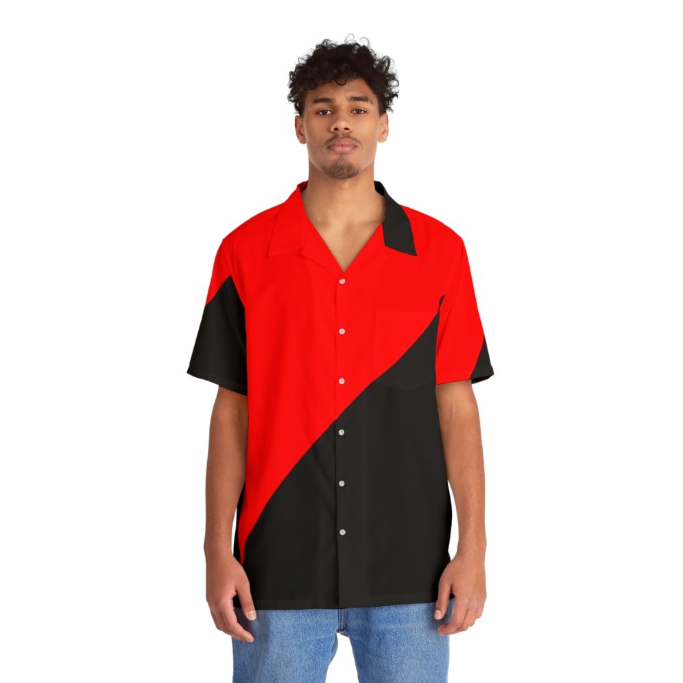 Anarcho Communism Flag Hawaiian Shirt with red and black diagonal flag design - Lifestyle