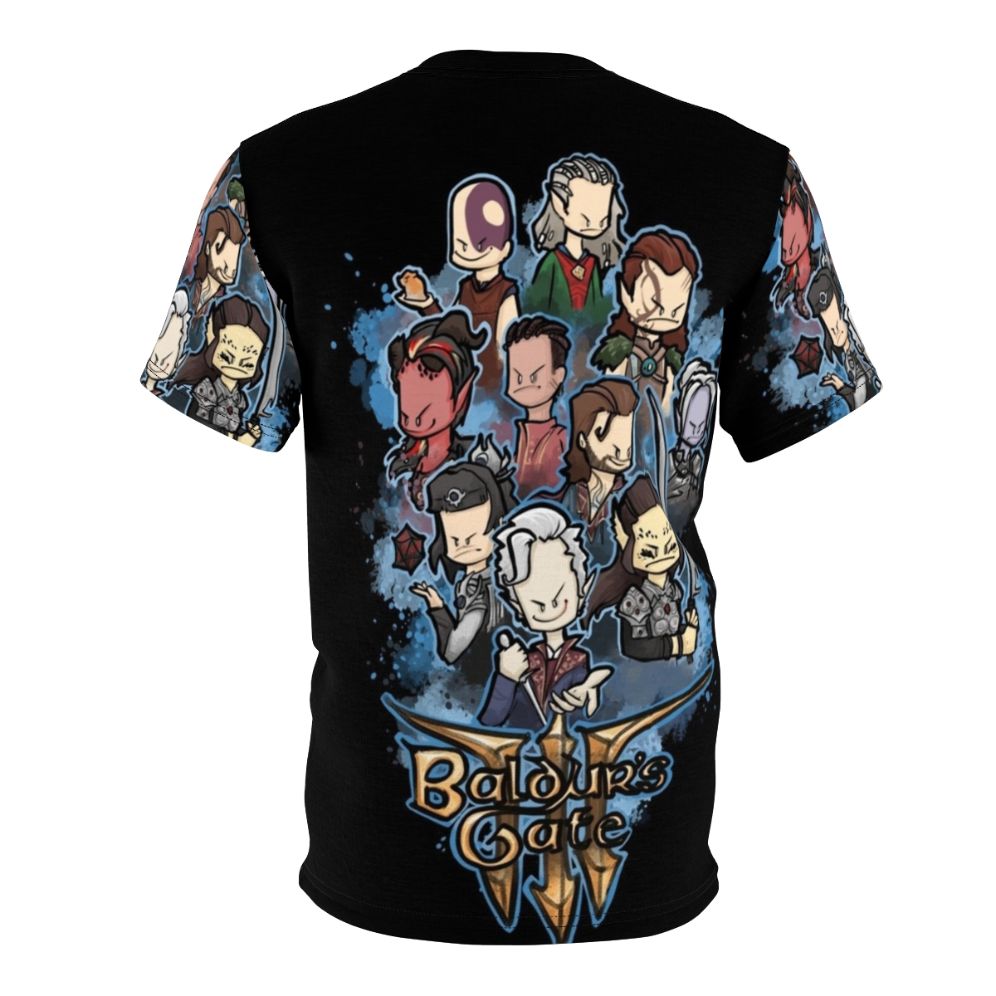 Adventuring Party AOP T-shirt featuring characters from the Baldur's Gate franchise - Back