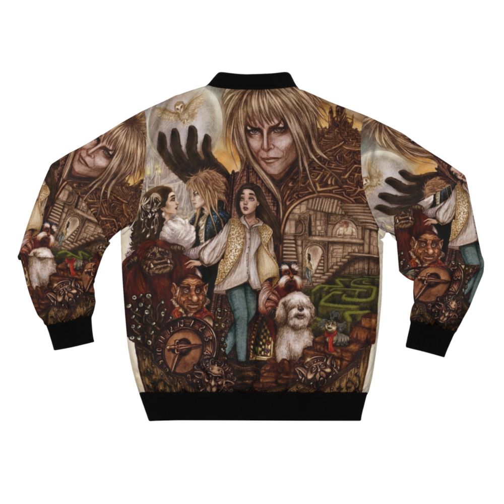 Labyrinth-inspired bomber jacket featuring fantasy elements like goblins, magic, and the enchanted realm - Back