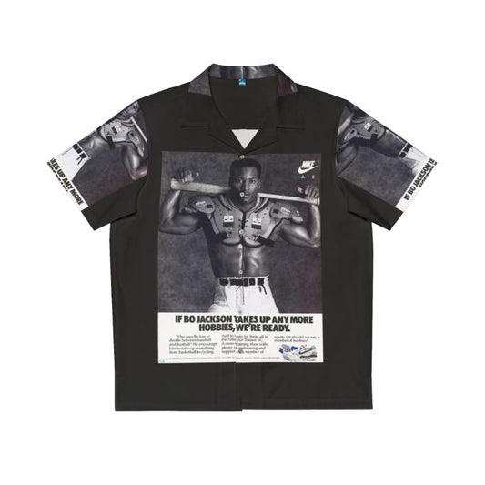 Black and white Hawaiian shirt with Bo Jackson art print