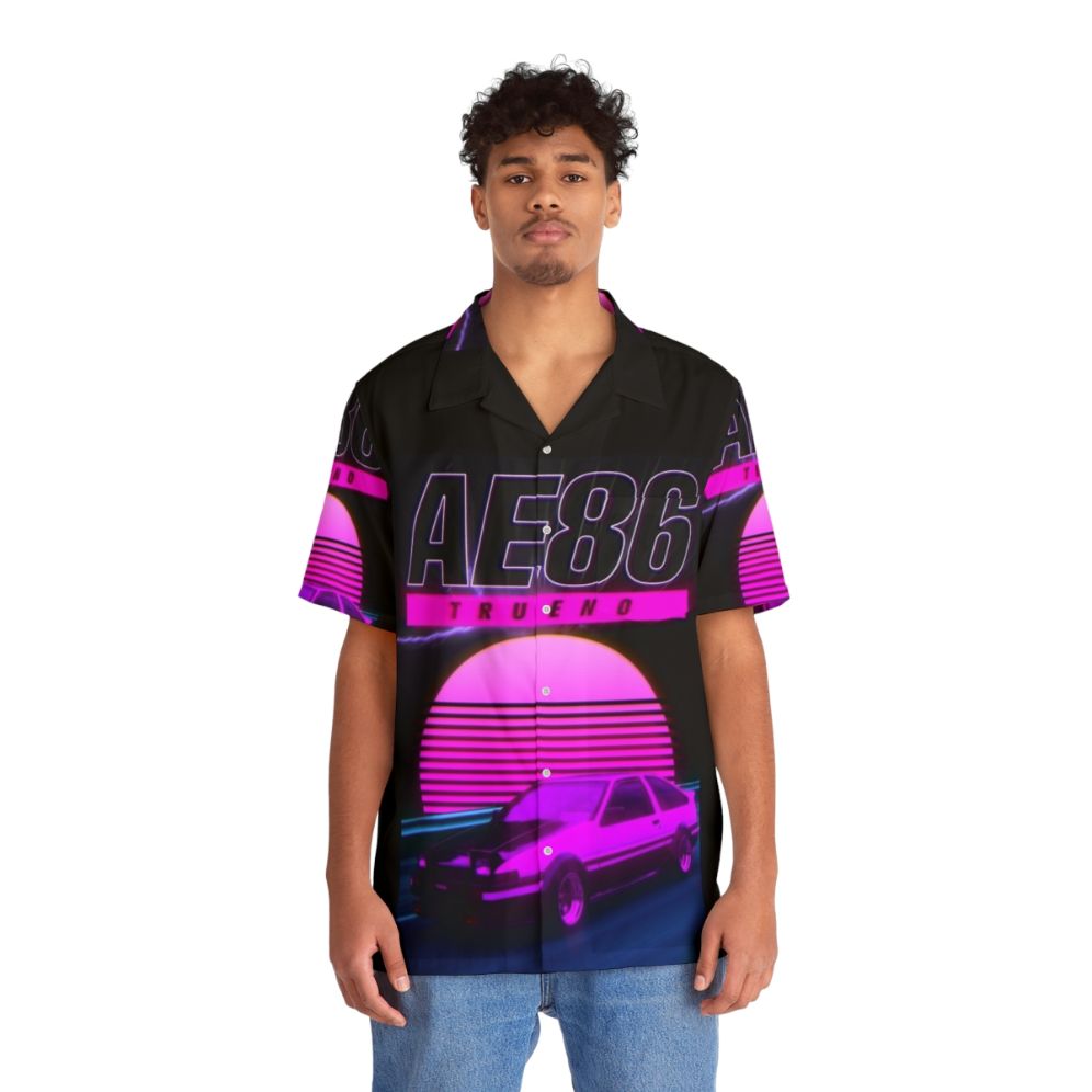 Retro Synthwave Ae86 Hawaiian Shirt - People Front