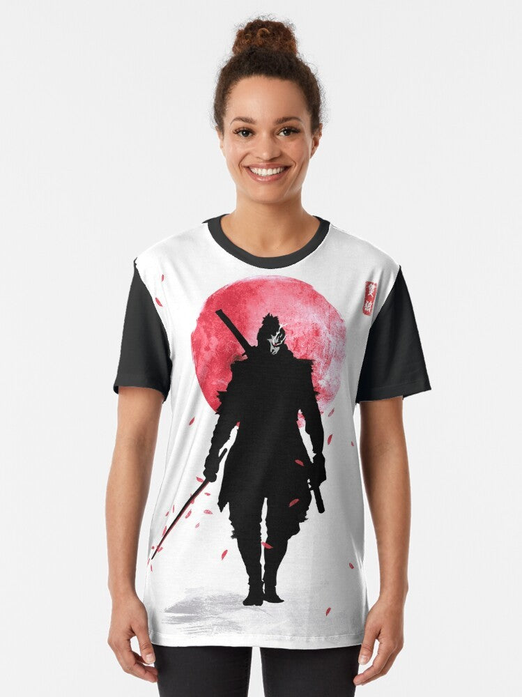 One Armed Wolf Graphic Videogame T-Shirt with Samurai, Katana, and Japanese Motifs - Women