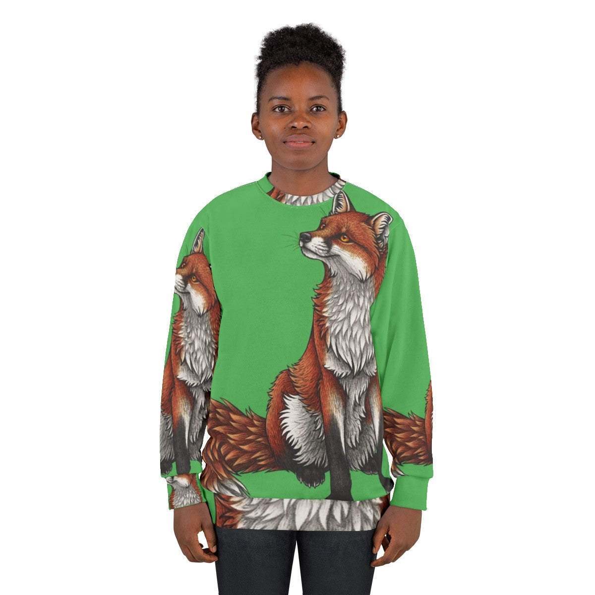 Cozy red fox sweatshirt with a cute animal design - women