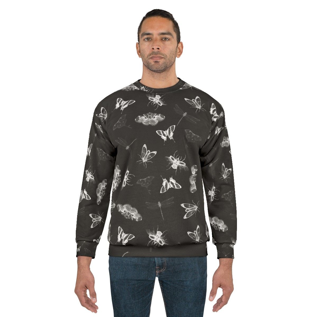 Entomologist Nightmares Sweatshirt featuring a black and white bug pattern design - men