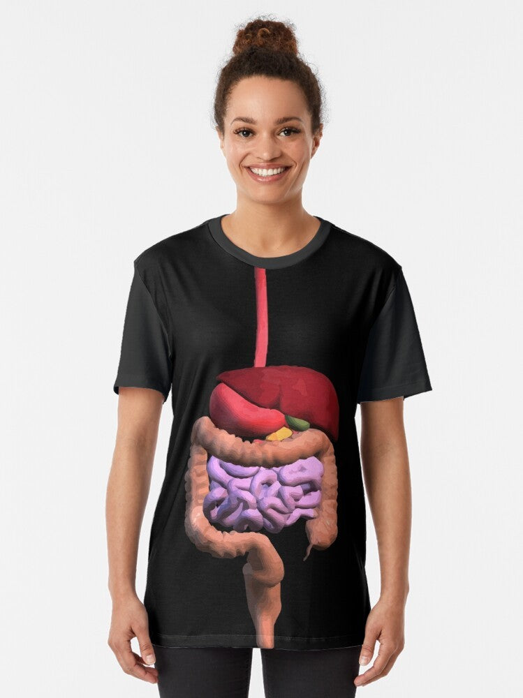 Illustration of the human digestive system on an eco-friendly graphic t-shirt - Women