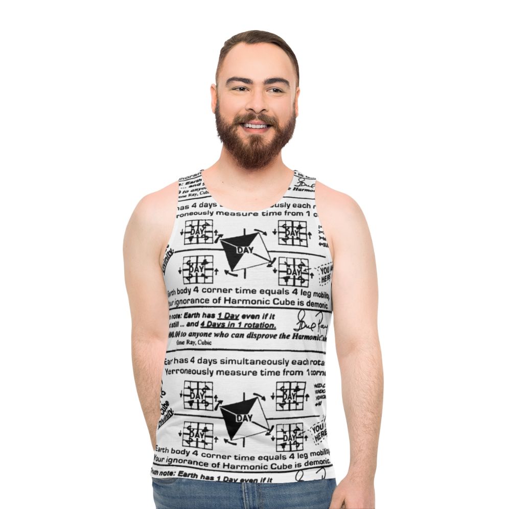 Unisex tank top featuring the 'Time Cube' optical illusion and philosophy meme - men