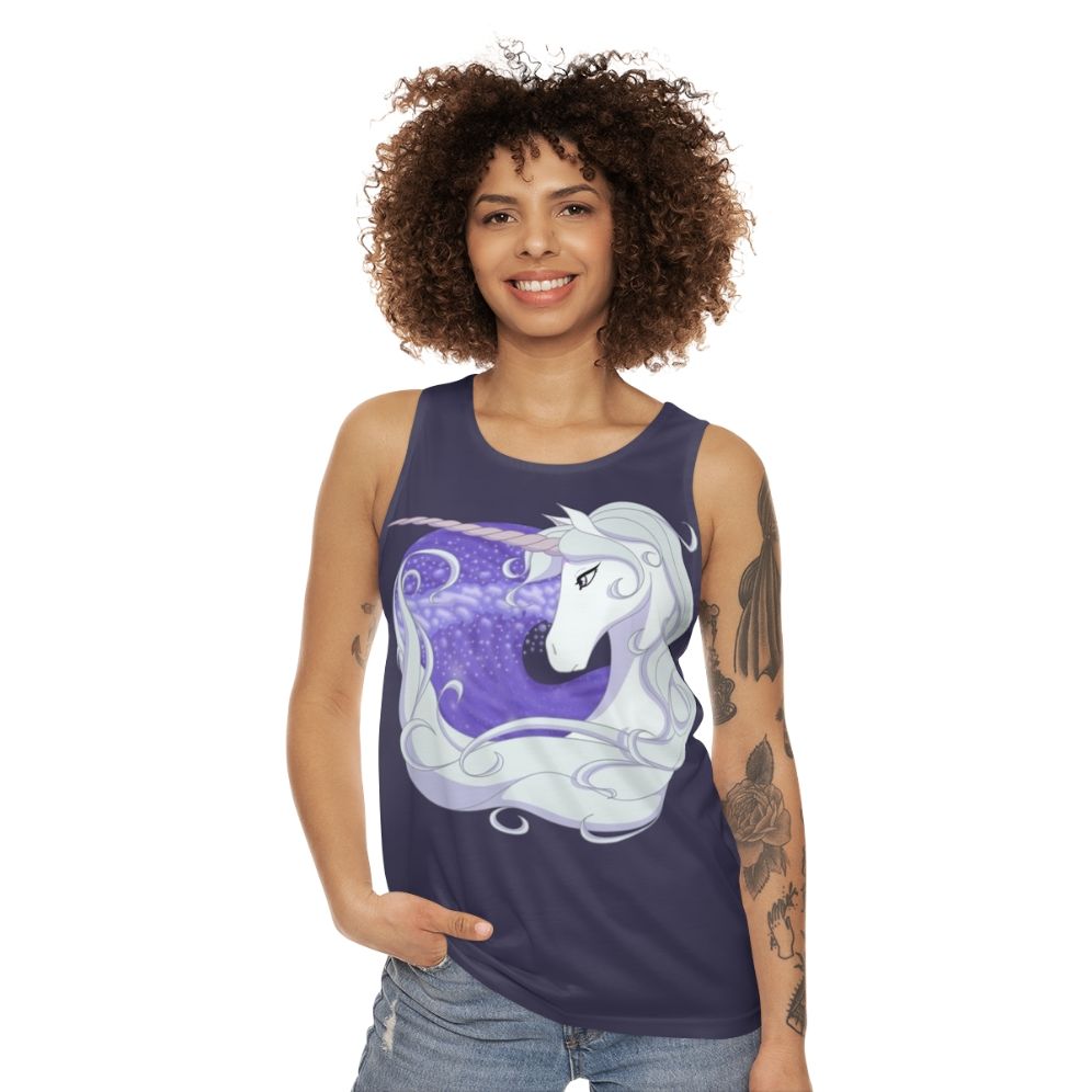 The Last Unicorn Unisex Tank Top with Unicorn and Sea Waves - women