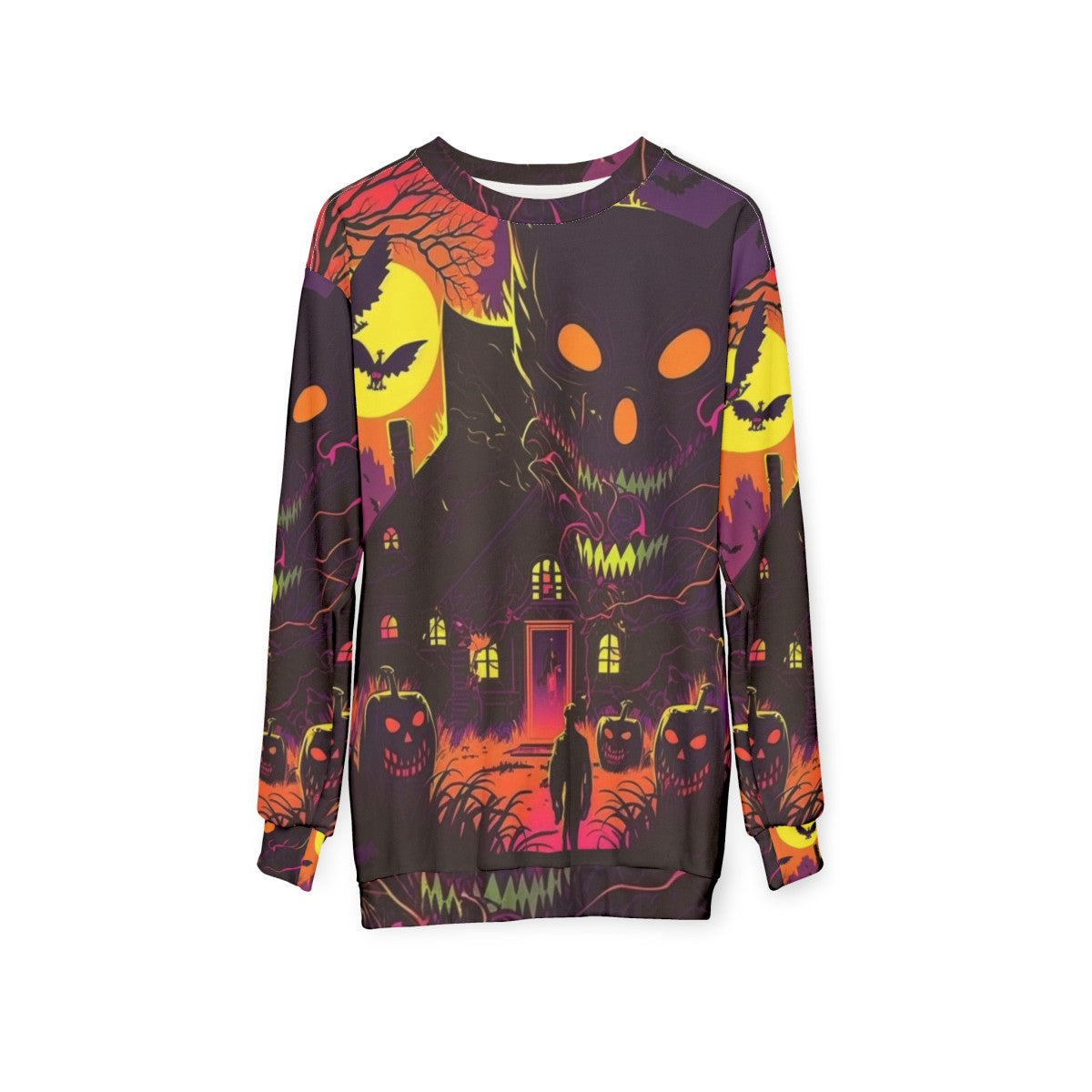 Spooky Halloween Scene V-Neck Sweatshirt - hanging