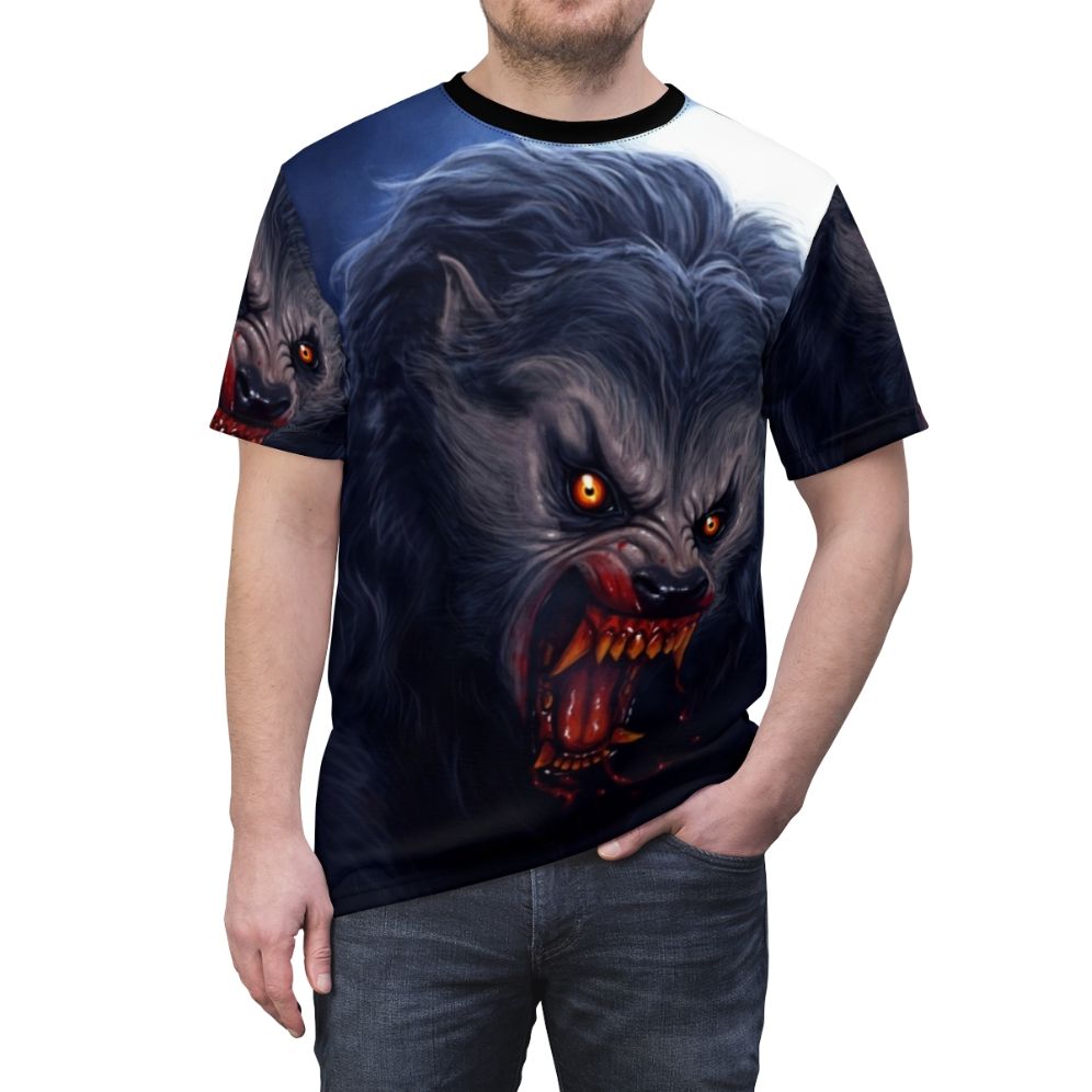 Werewolf t-shirt design with a full moon and classic horror movie vibes - men front