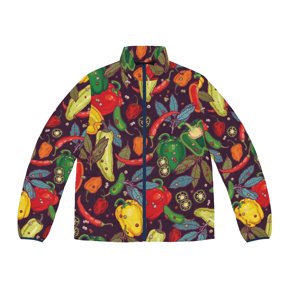 Spicy Hot Puffer Jacket with Vibrant Pepper Pattern