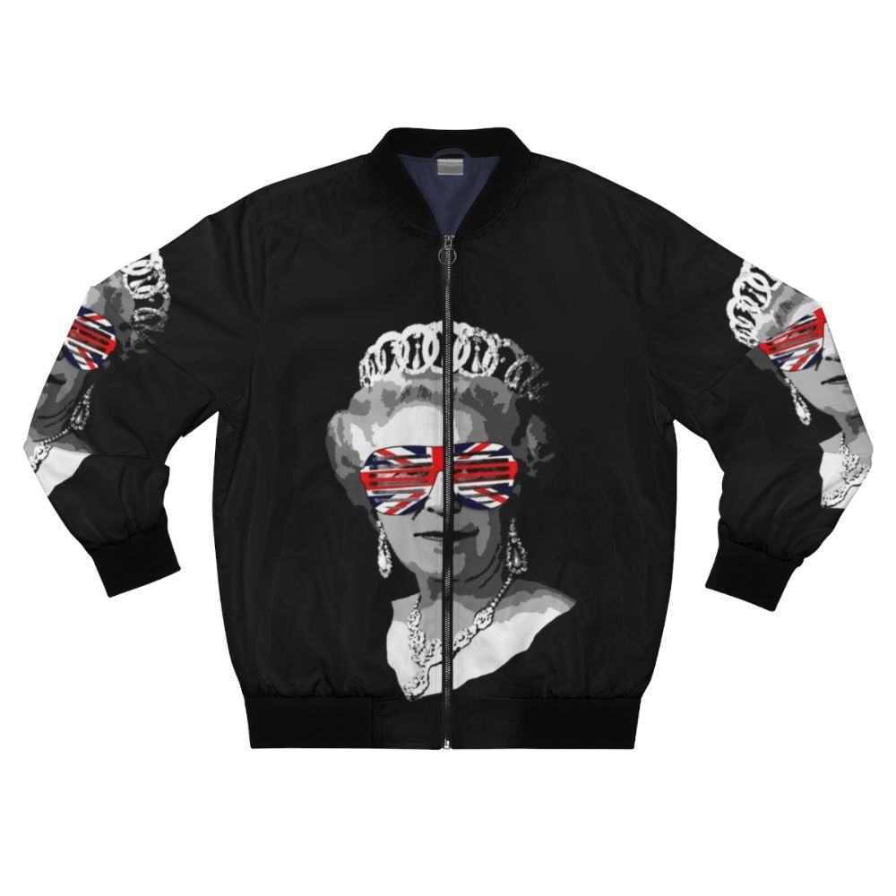 Queen Elizabeth II Bomber Jacket featuring the British flag and royal motifs