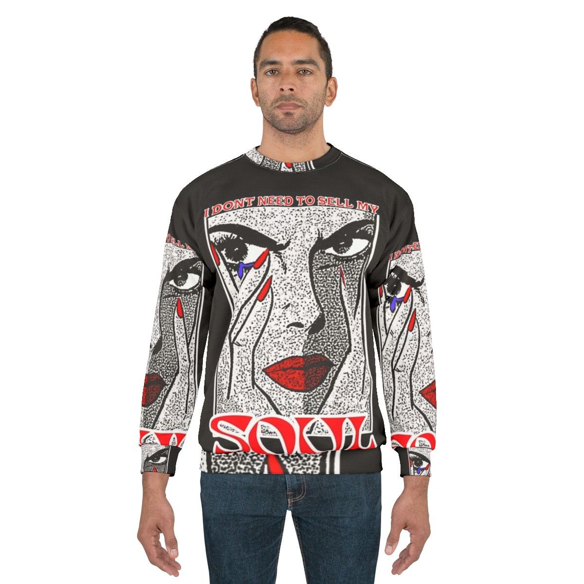 "I Don't Need to Sell My Soul" Red Sweatshirt with Tear Drop Design - men