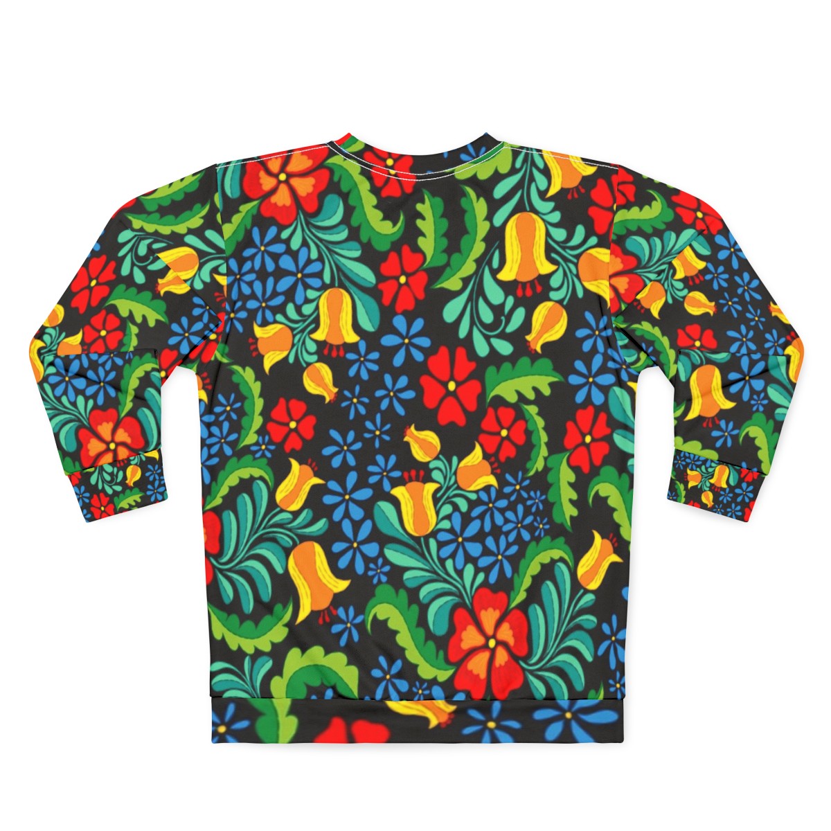 Ethnic Mexican Sweatshirt with Vibrant Abstract Floral Pattern - Back